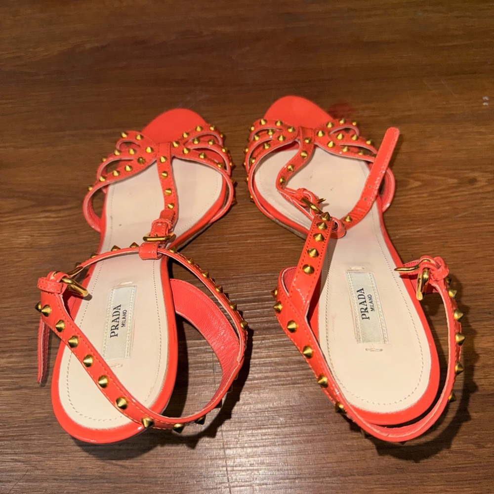 Prada Women's Coral Studded Sandals - Picture 4 of 7